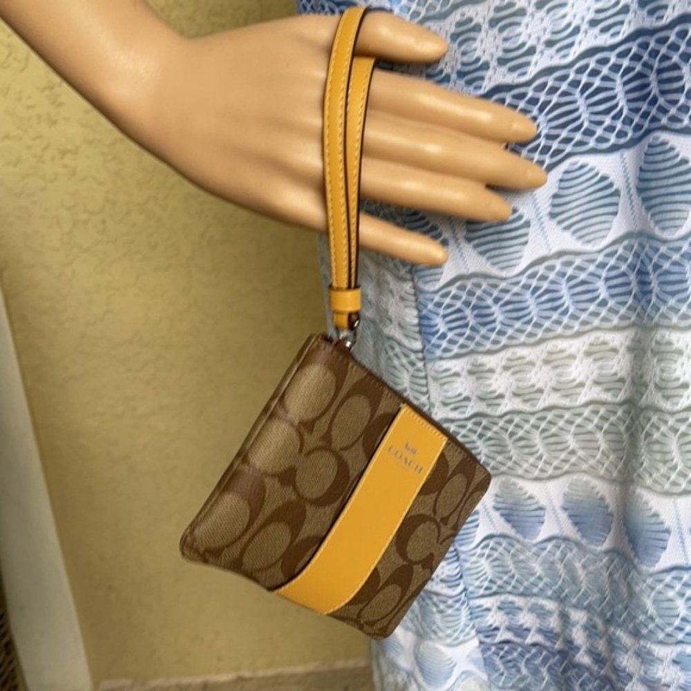 COACH Signature PVC Leather Corner Zip Wristlet - Picture 16 of 16